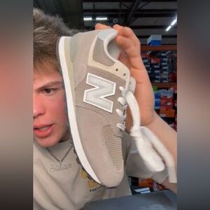 New Balance Taupe and White Sneakers